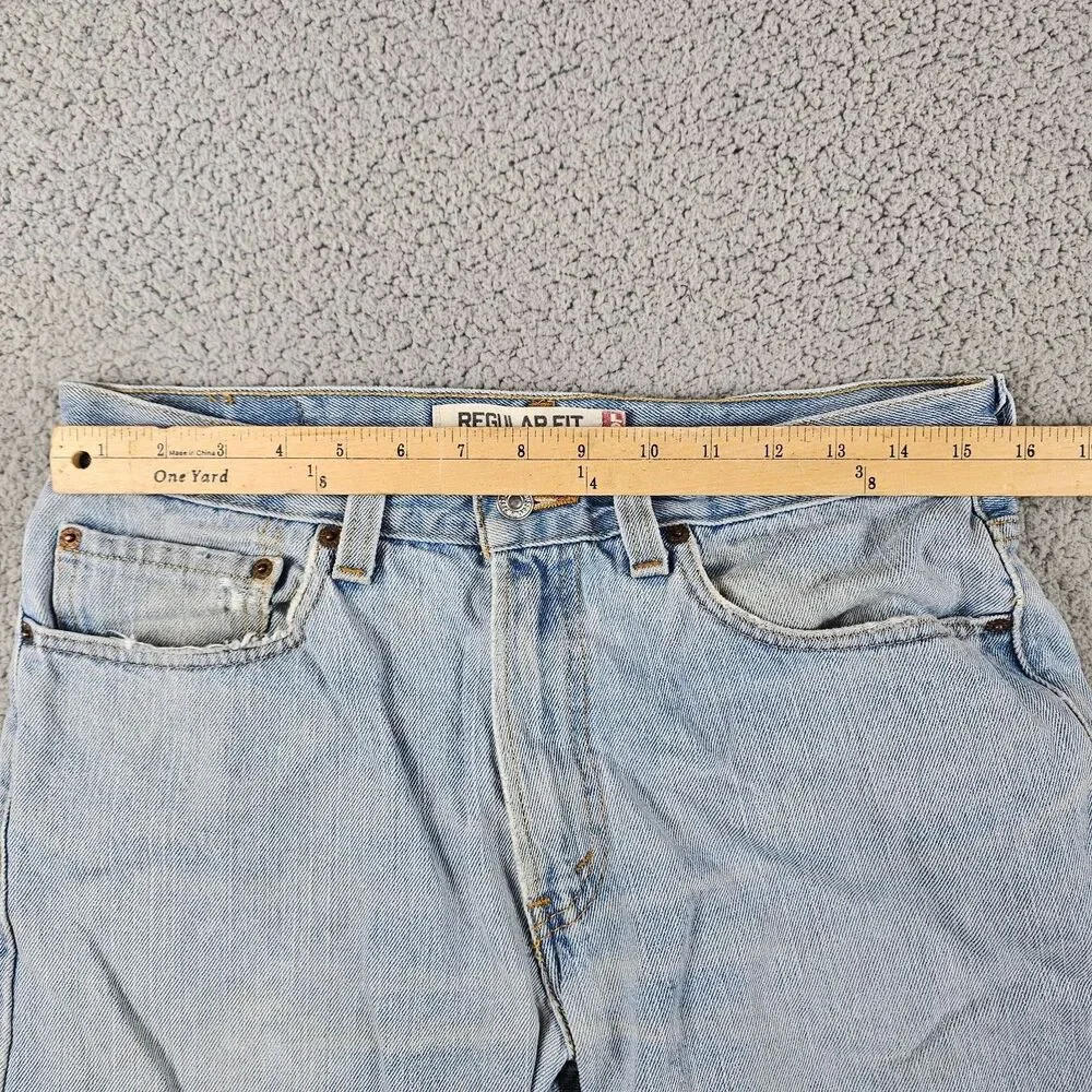 Levis 505 Jeans Mens 31x30 Blue Light Wash Regular Straight Workwear Distressed